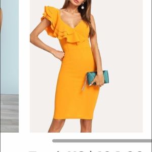 Yellow ruffled shoulder dress